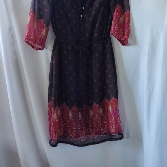 Mossimo Women's Chiffon Button 3/4 Sleeve Drawstring Waist Dress SZ XS - Picture 2 of 10